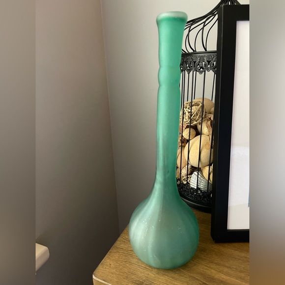 Other - Hand Blown Satin Green Glass  13.25” Tall Vase